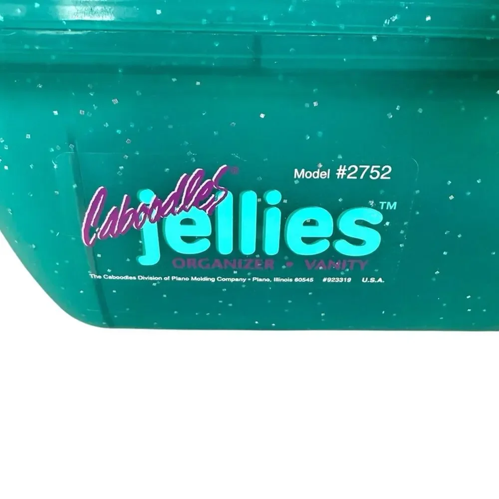 Vintage Caboodle 1990s Jellies Organizer Vanity model #2752 Teal Aqua Sparkle